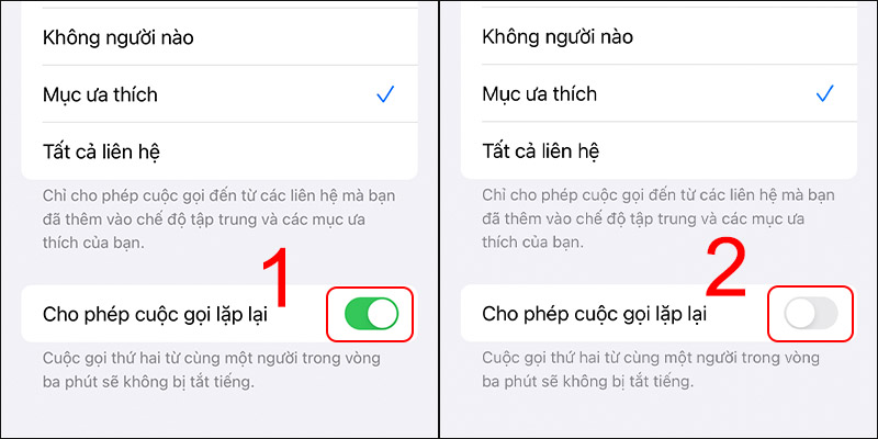 Tắt Cho phép cuộc gọi lặp lại